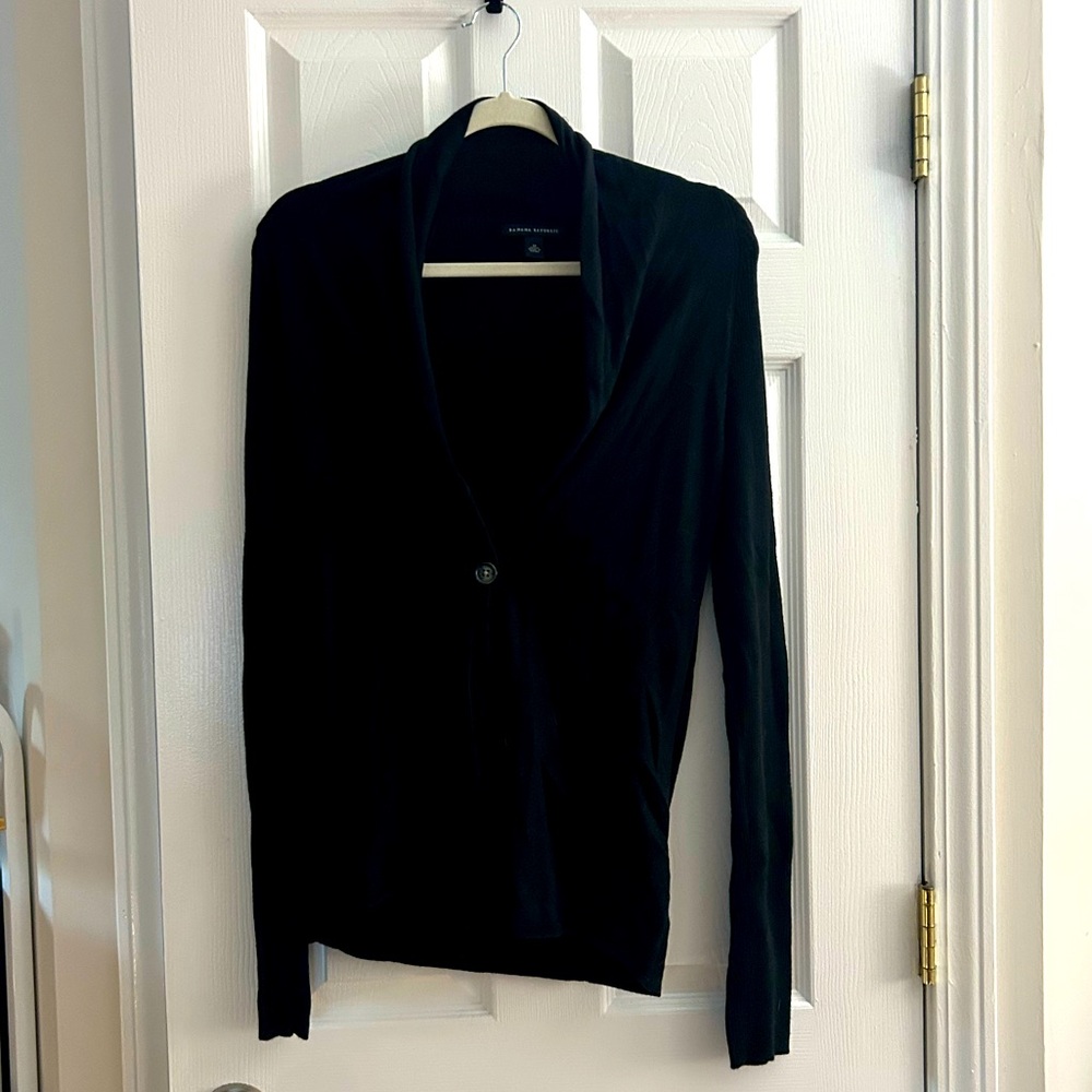 Banana Republic Sz M Classic Black Cotton/Cashmere Cardigan Sweater